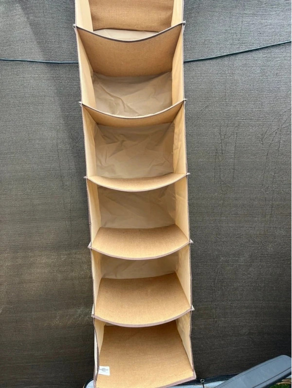 Boho beige fabric hanging shelf shoe clothes organizer